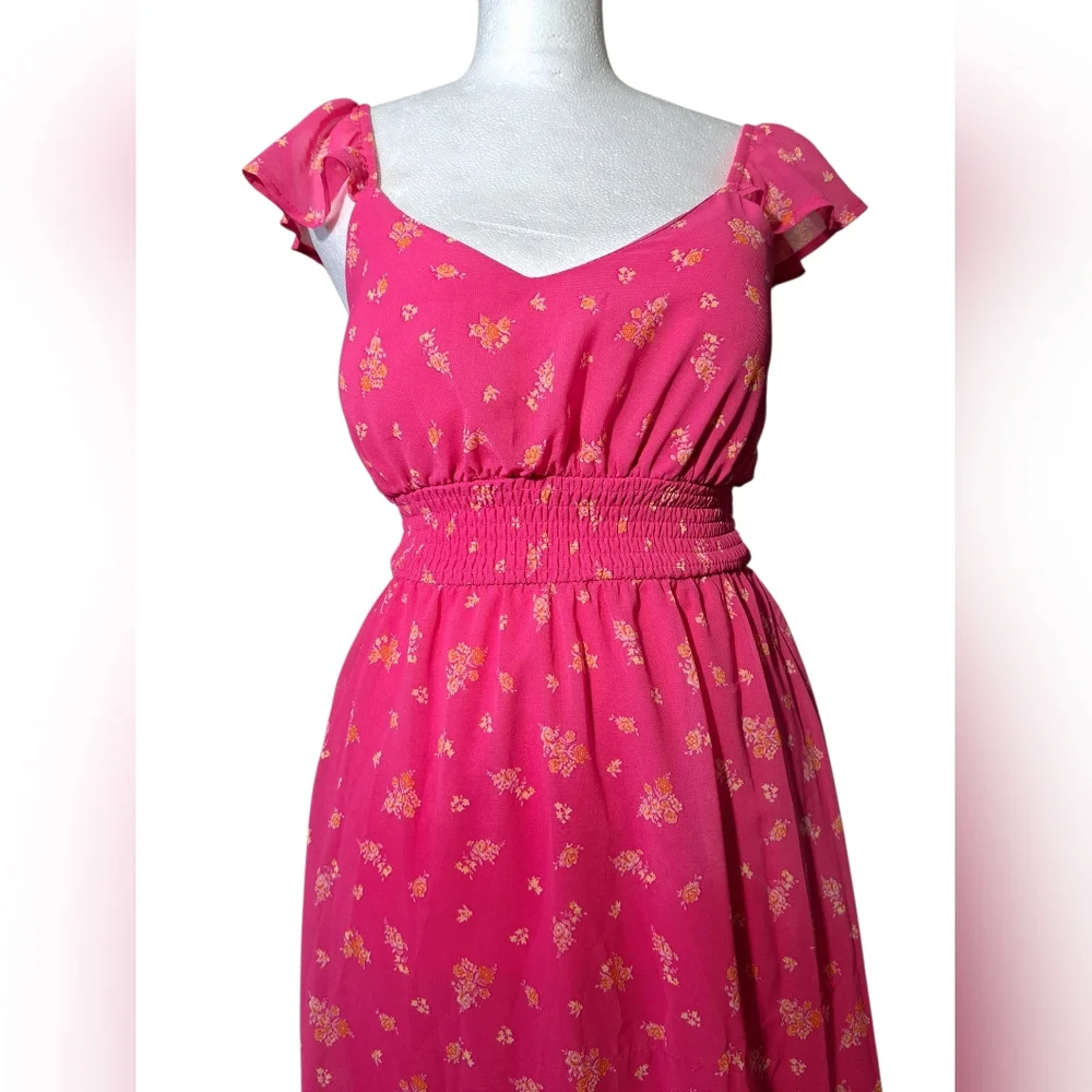NWT SZ XS FLORAL DRESS WITH STRETCH BODICE (SEE PICS FOR SLIGHT FLAW) - Picture 2 of 16